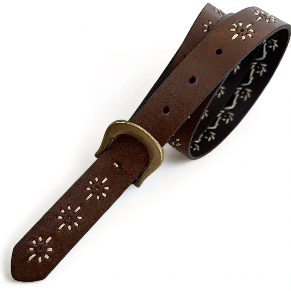 Boho embroidered genuine leather belt women’s 2XL